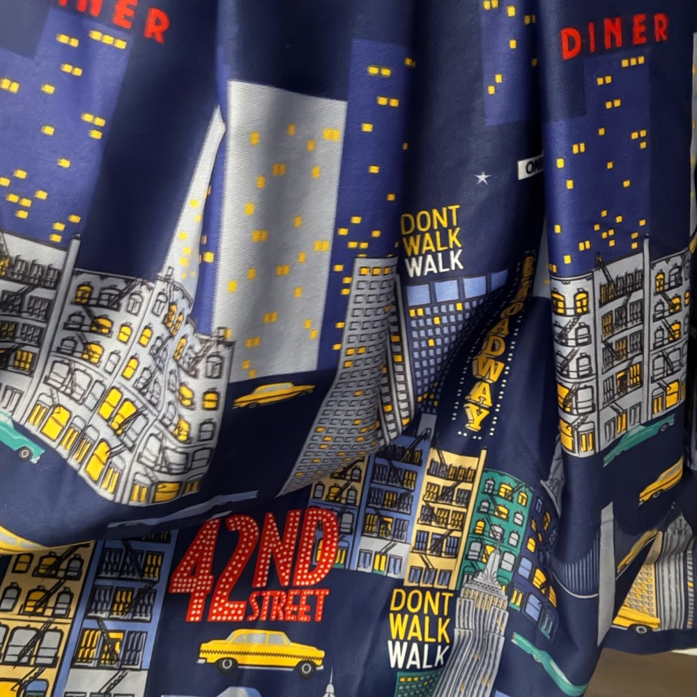 LINDY BOP Navy Blue Dress with Yellow NyC Cityscape Design - Picture 3 of 3